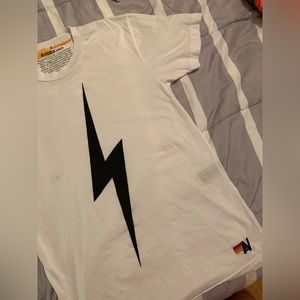 Aviator Nation Unisex White Bolt Tee Shirt Size S (STAINED)
